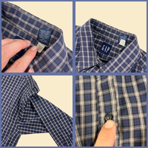 90s/Y2K GAP mens L shirt, vintage 1990s blue/white button down shirt - Picture 4 of 10